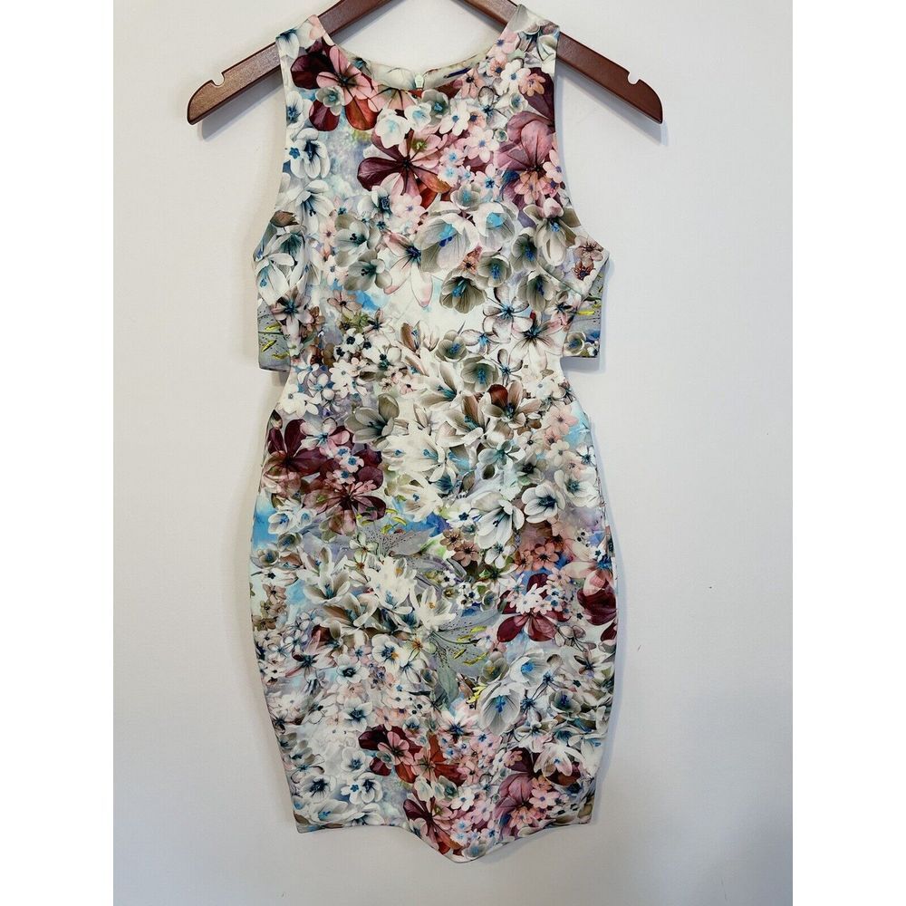 Karina‎ Grimaldi Revolve Dress M Floral Waist Cutouts Bodycon Sleeveless
